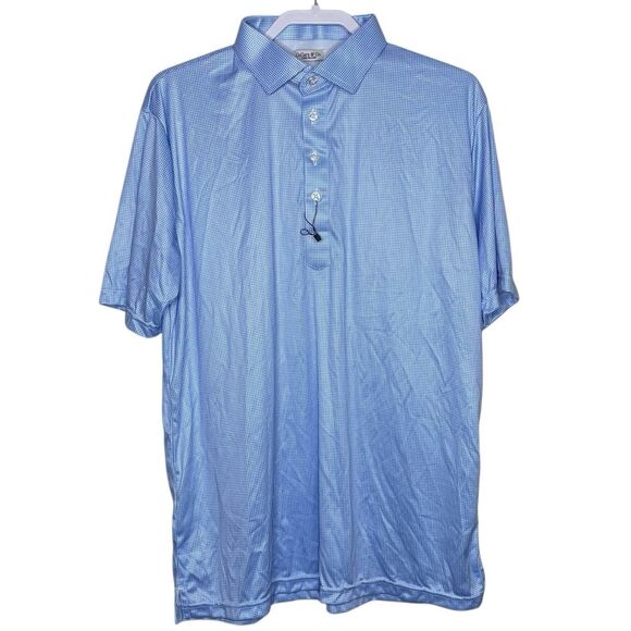 Collars & Co Polo Shirt Mens Large Blue Houndstooth Golf Preppy Dress Collar NEW - Picture 2 of 7